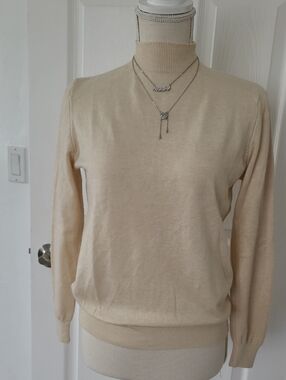Women's Cream Mocknek Sweater - Classic Lightweight Knit